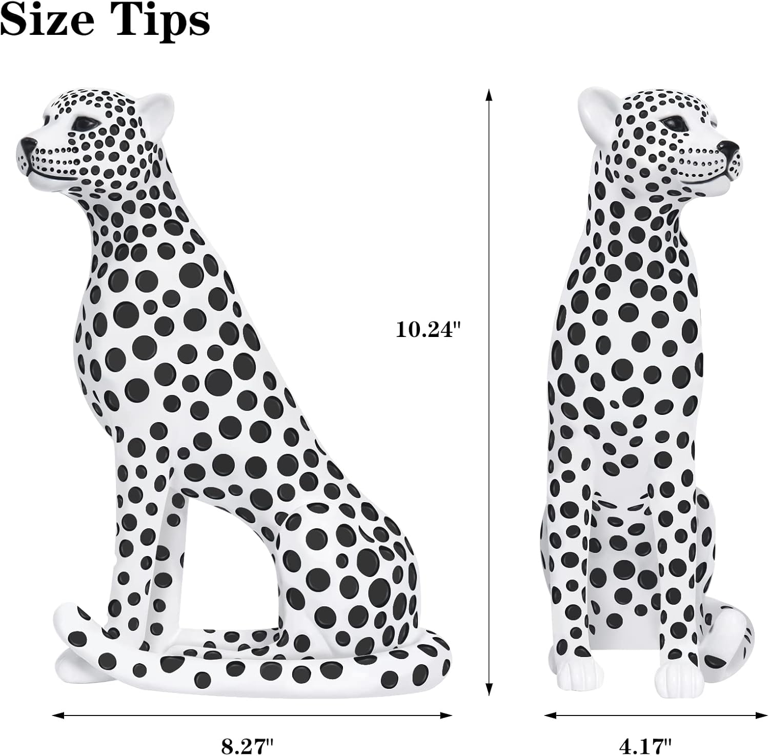 Quoowiit Statues for Home Decor, Modern Sculptures and Statues Decorations for Living Room, Bedroom, Table, Bookshelf, White Resin Leopard Art Decorative Sculpture with Black Polka Dots Design