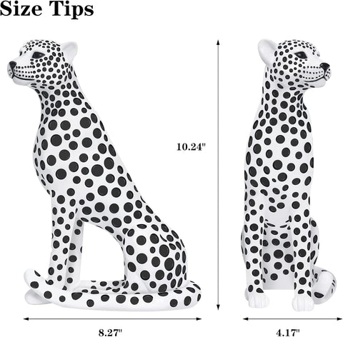 Quoowiit Statues for Home Decor, Modern Sculptures and Statues Decorations for Living Room, Bedroom, Table, Bookshelf, White Resin Leopard Art Decorative Sculpture with Black Polka Dots Design