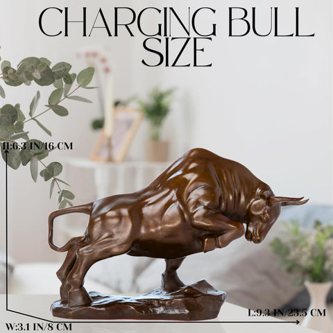 Bronze Bull Sculpture - Pure Copper Charging Bull/Cow/Ox Figure and Statue Handmand Collectable Art Decor - Raging Bull Figurine for Office& Home Decorations and Gift (L:8.3in Red)