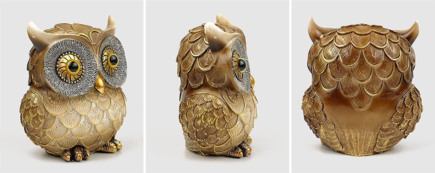 Garwor Owl Figurines - Home Decor Accents, Animal Statue for Home & Office, Owl Gifts for Bird Lovers (Small, Gold)