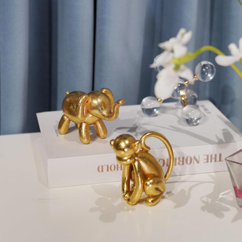 Elephant Statues Home Décor Collectible Figurines - Gold Resin Boho Elephant Decoration Handmade Brings Good Luck Health for Living Room Shelf Office Gifts for Women 7.25 x 3.25 x 5.75 Inch