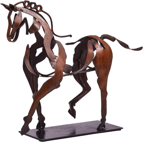 Handmade Horse Statue - Unique Rustic Decor for Office & Home - Hand-Painted Metal Sculpture - Perfect Handicraft Gift for Horse Lovers (Brown)