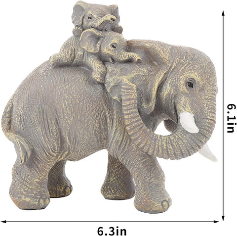 Good Luck Elephant Figurines Home Décor Elephant Carries Two Calves on Its Back Statue Décor for Shelf Good Gifts for Women Decoration for Living Room, Bedroom, Office