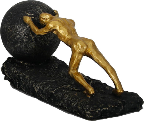 Bronze Accent Heavy Ball Sisyphus Sculpture - Struggler Statue - Modern Resin Decor for Office or Living Room, Sportsman Figurine Ornament, and Sculptures Decoration