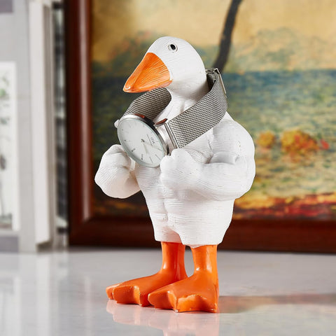 Funny Muscle Duck Statue Home Decor，Cute Little Duck Garden Figurine，Little Duck Craft Decoration Sculpture，Statues for Office Desk Home Decor Figurines Entryway Table Decor(White)