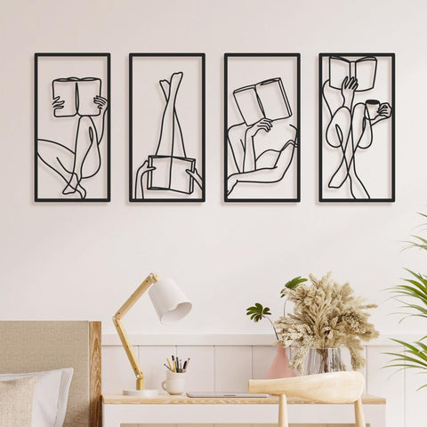 Bakovity Black Metal Bathroom Wall Art, Minimalist Woman Line Wall Decor, Metal Wall Decor for Bathroom Bedroom Living Room (4 Pcs,17 x 9 in)