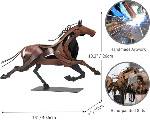 Running Horse Sculpture Western Decor, Handmade Metal Horse Statue Home Decor, Rustic Animal Statue Gifts for Women (Black)