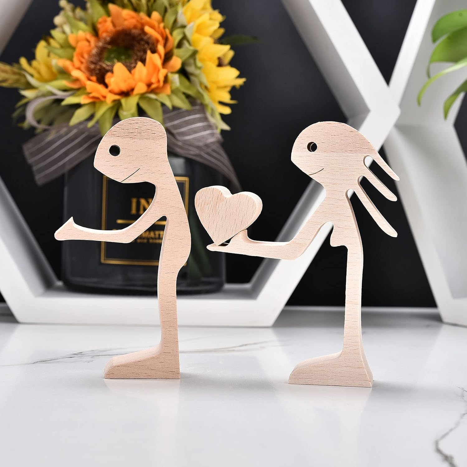 Small Living Room Decor Women and Dog Statue Wood Decorations for Home