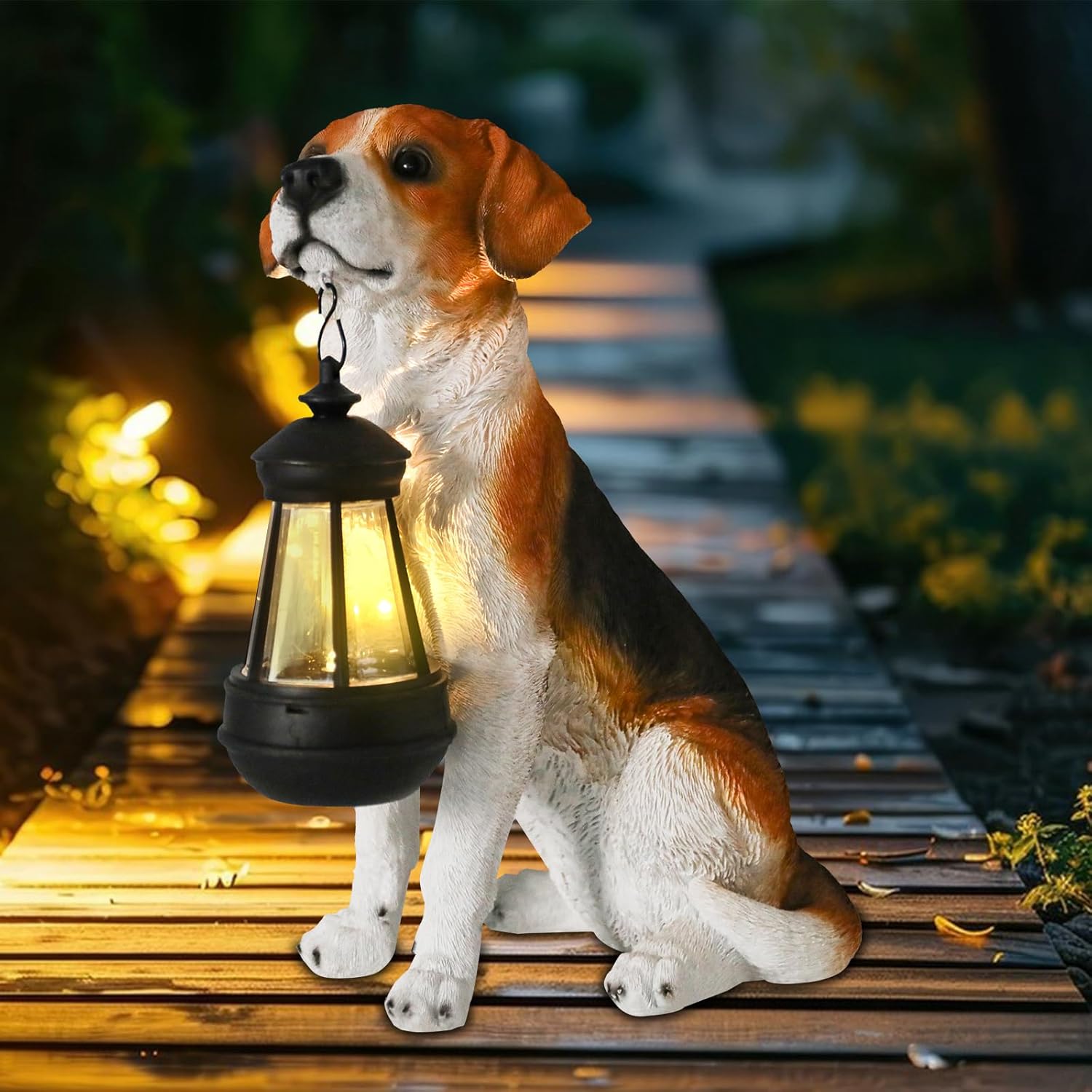 Garden Dog Statues Outdoor Decor, 13" Solar Powered LED Lights Outdoor Statue Garden Decorations Puppy Figurine for Patio, Lawn, Yard Art Decoration, Housewarming Garden Gift