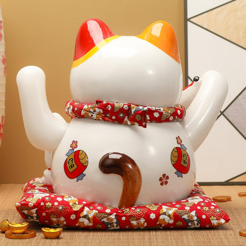 Lucky Statue Cat - Chinese Good Luck Cat with Waving Arm,Ceramic Fortune Cat Statue,Japanese Money Cat for Home, Office, and Store Decorations