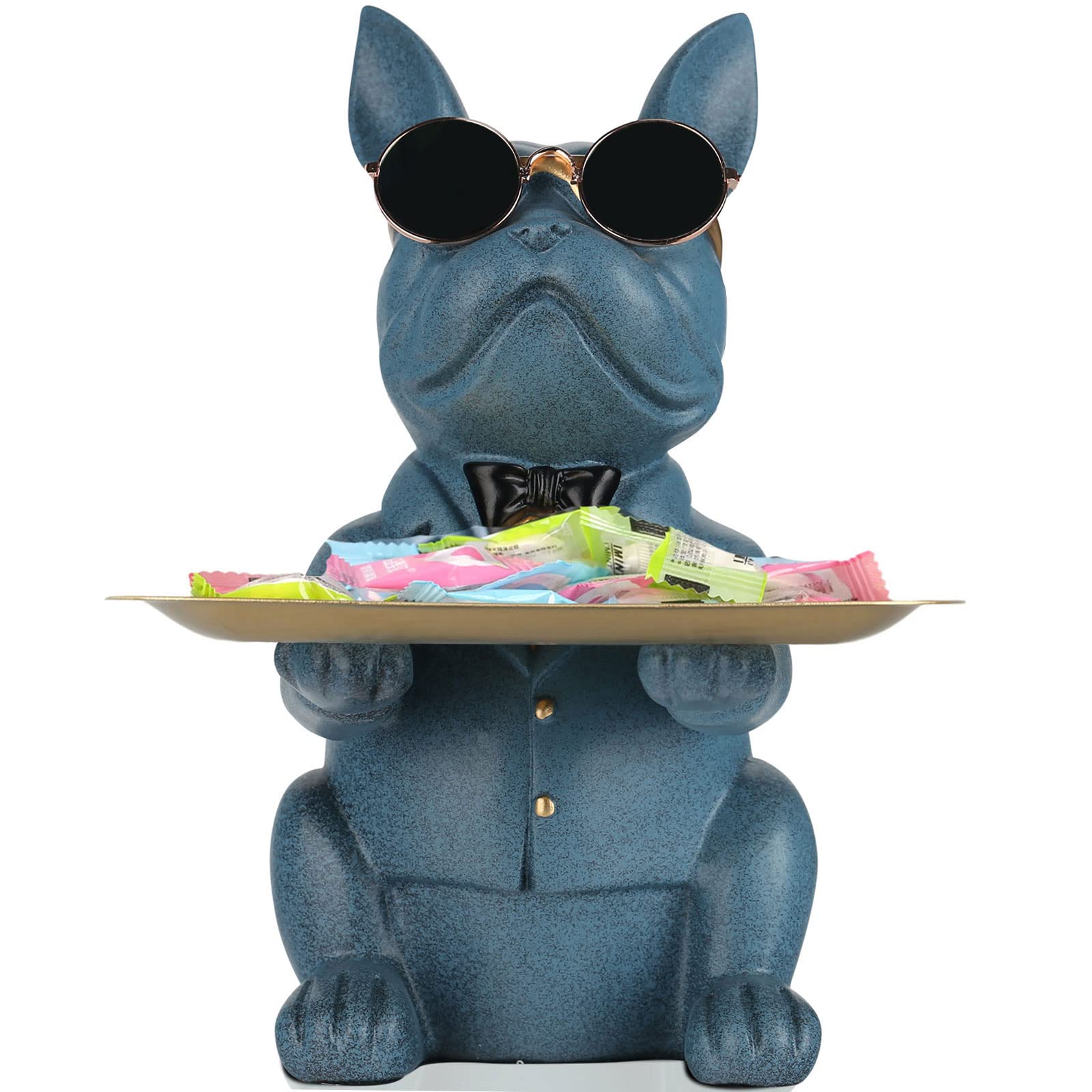 Modern Decor Resin Bulldog Tray Statue Piggy Bank Tray Storage Entrance Key Holder Candy Jewelry Earrings Tray Suitable for Home Decor Modern Art Dining Table Decor Office Small Object Tray