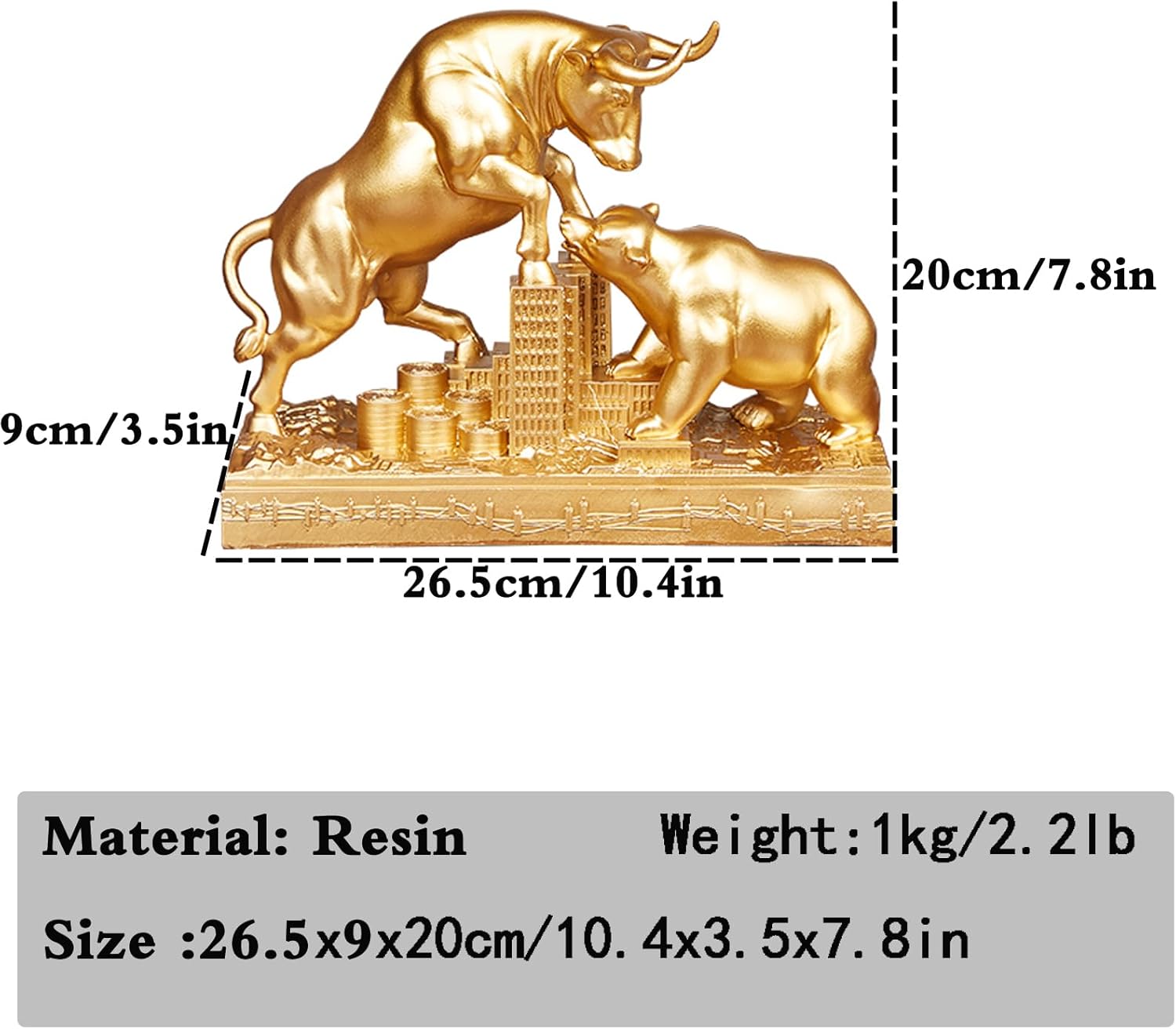 Bull and Bear Statue Wall Street Bull Statue - Ideal Stock Market Gift for Men Office Decoration Wall Street Bull Vs Bear Home Décor Stock Market,Bronze