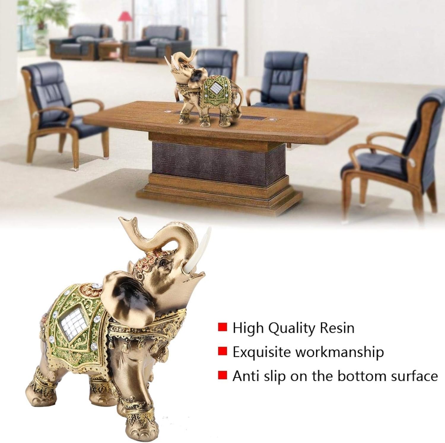 Lucky Wealth Elephant Statue, Elegant Feng Shui Elephant Collectible Figurine Sculpture Decoration, Wealth Lucky Figurine Home Office Decor(L)