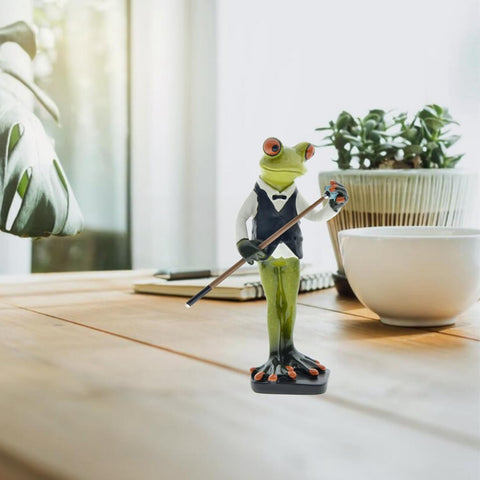 Creative Playing Billiards Frog Resin Sculptures Statues, Funny Standing Frogs Mascot Collectible Figurines for Ball Games Lovers Home Office Decorations Gifts