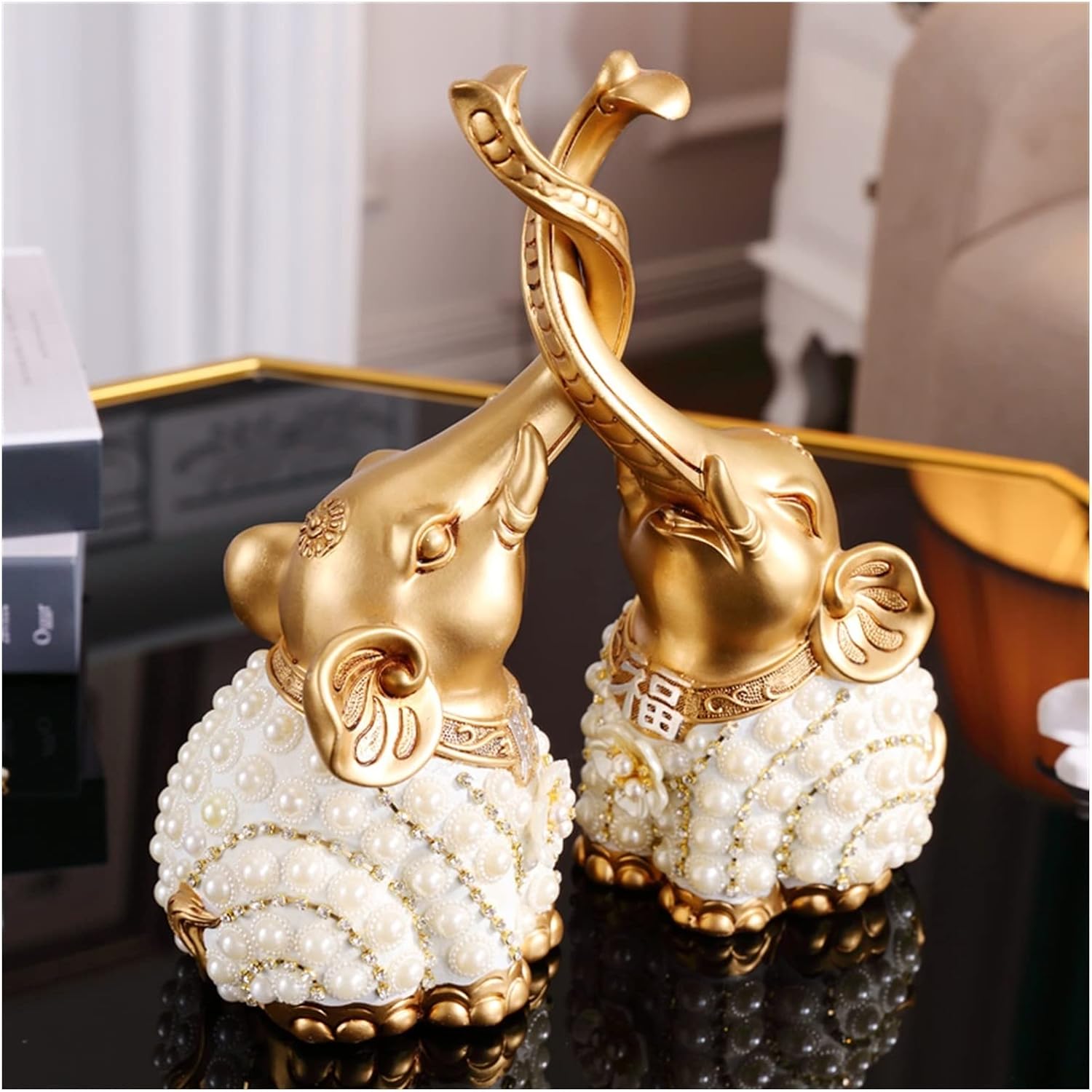 Sculpture Statue Couple Elephant Ornament Pure Handmade Resin Artwork Wine Cabinet Office Living Room Desktop Decoration Modern Home Decoration