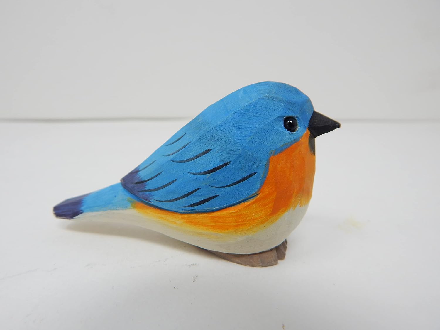 Hand-Carved Eastern Bluebird Figurine - Wood Figurine Miniature Statue, Handmade Wildlife Bird Sculpture, Carved Small Animal Ornament & Rustic Home Decor Accent