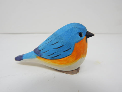 Hand-Carved Eastern Bluebird Figurine - Wood Figurine Miniature Statue, Handmade Wildlife Bird Sculpture, Carved Small Animal Ornament & Rustic Home Decor Accent