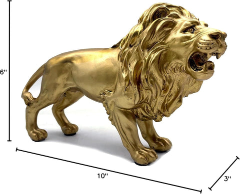 10 Inch Lion Statue Figurine Sculpture Resin Collectible Gifts for Lion Lover Office Home Decor Desk Accessories Decoration Garden Figurines Outdoor Decor Gold