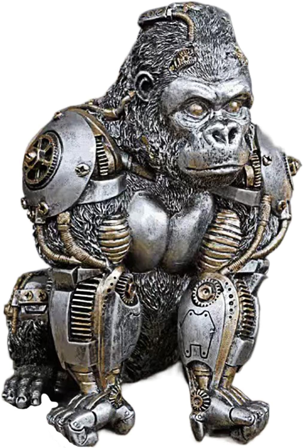 Gorilla Statue and Carved Sculpture Mechanical Punk Style Gorilla Statue Animal Statue Steampunk Modern Home Decor Resin Statue for Coffee Table, Living Room, Entrance, Shelf Decor (Gorilla)