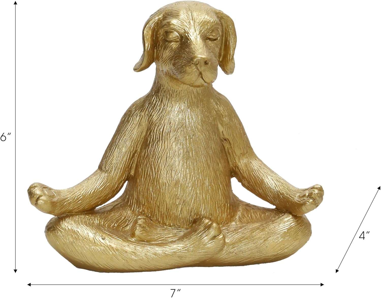 7" Yoga Meditation Dog Figurine - Gold Polyresin Decorative Statue for Home, Office, Patio, Garden, Indoor Decor, Yoga Studio, Yogi Gift Idea