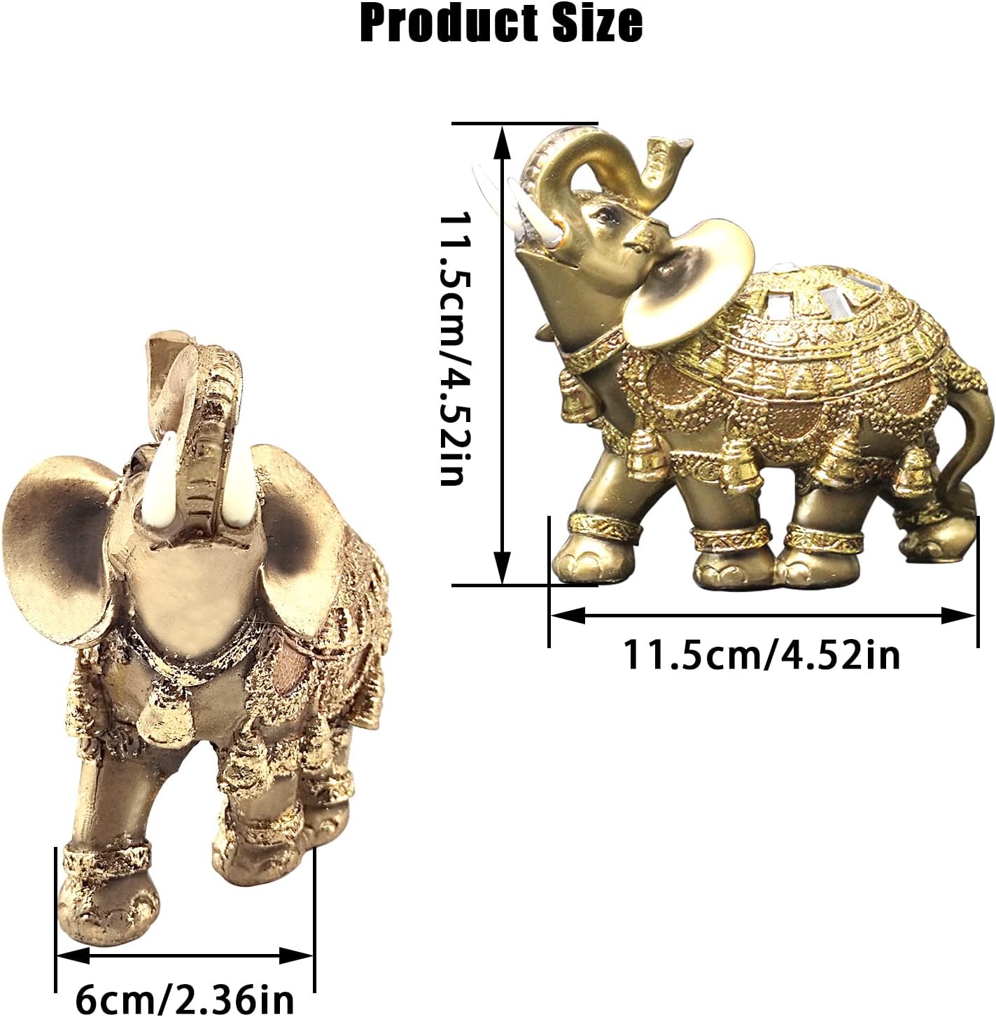 Lucky Wealth Feng Shui Elephant Statue - Resin Collectible Figurine with Trunk Raised - Good Luck Elephant Gift for Women (Large)