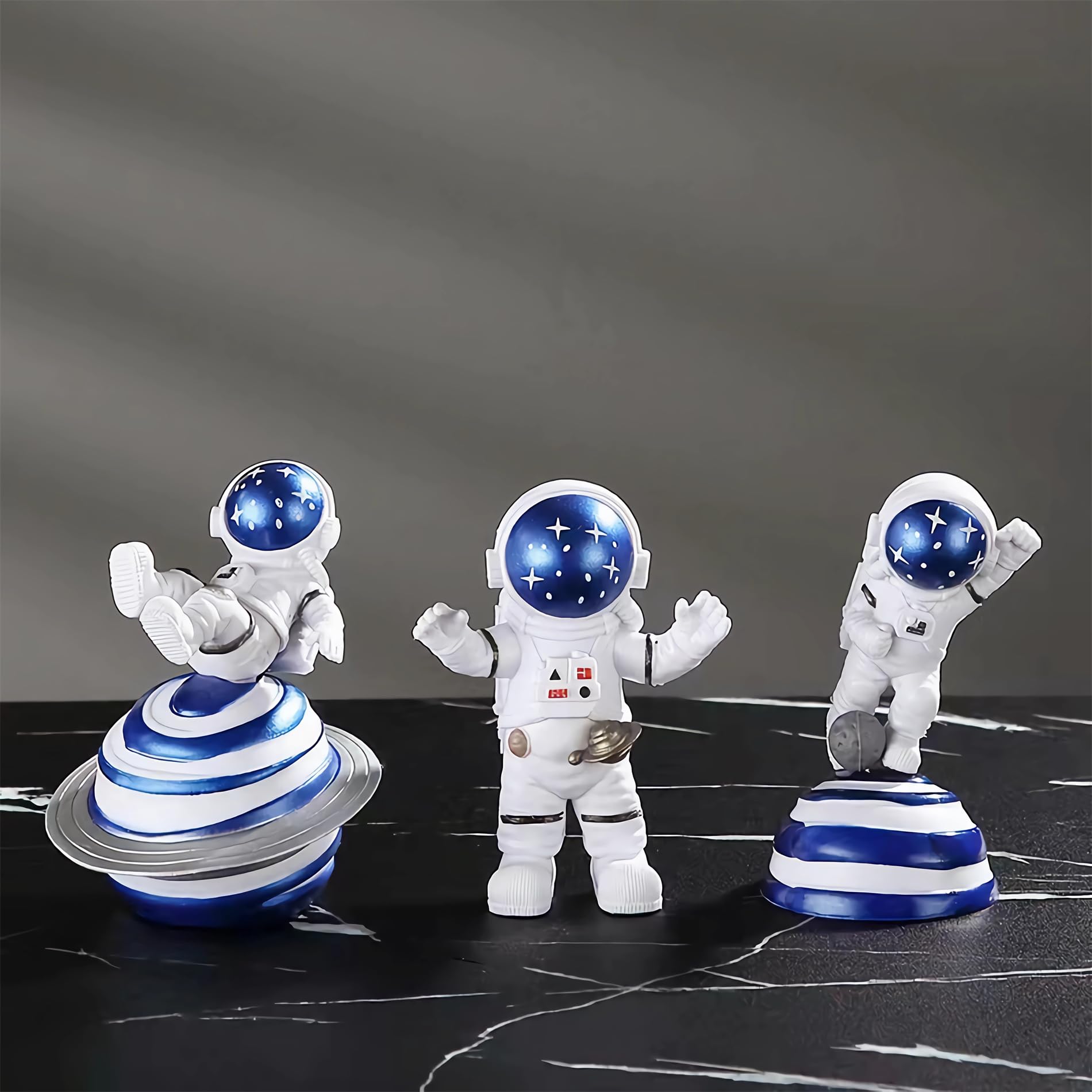 Blue White Astronaut Statues Set of 4, Spaceman Sculpture Figurines Outer Space Theme Decor for Nursery Room Cake Topper