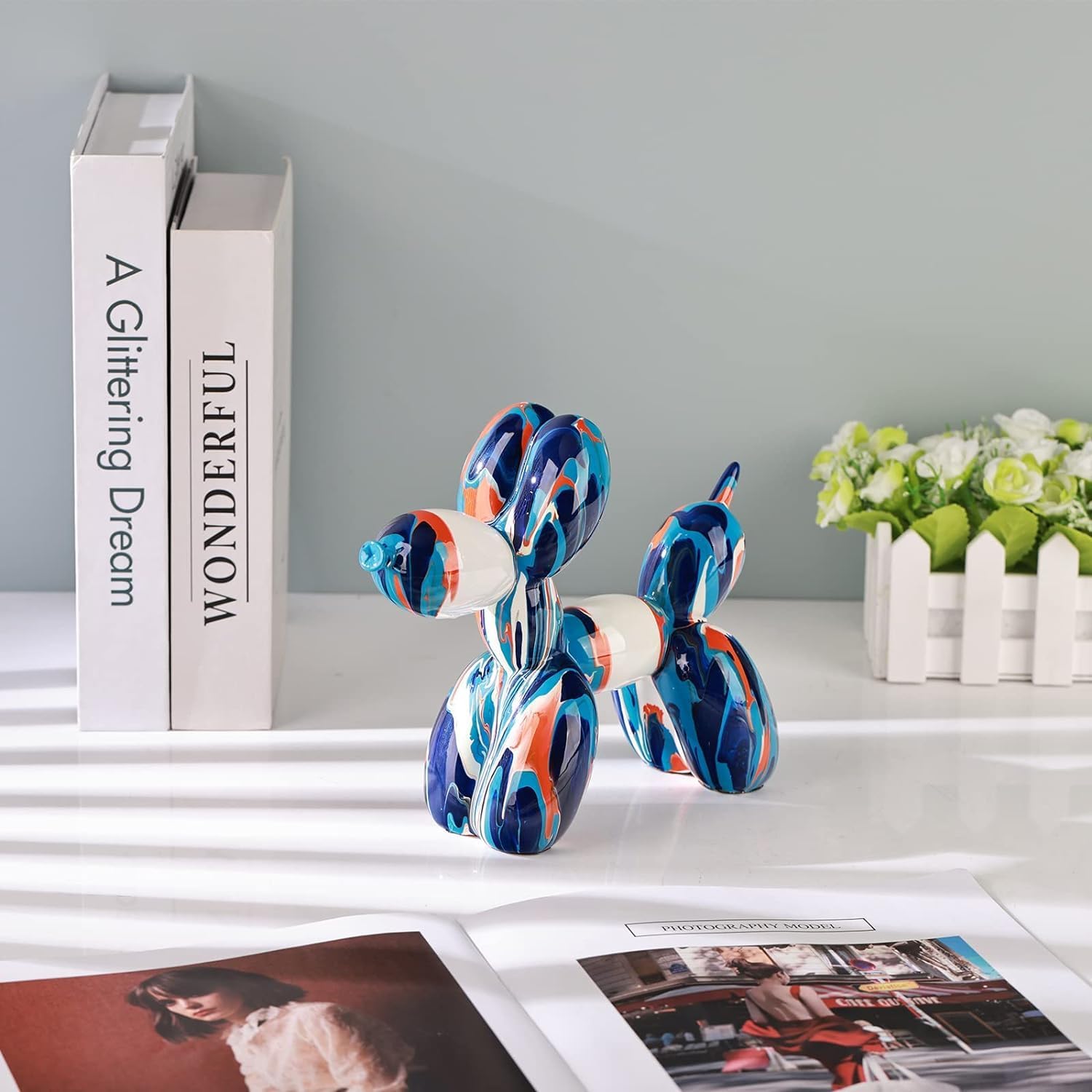 Creative Balloon Dog Sculpture Modern Home Decoration Trendy Animal Art Ornaments Collection Figurine Bedroom Living Room Office Desktop Resin Decors