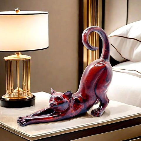 Cat Stretching Statue Figurine Sculpture Gifts for Cat Lover Art Cat Office Home Decor Desk Accessories Decoration