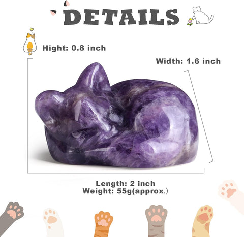 2" Cat Decors Statue Opal Moonstones Crystals Sleeping Cats Gemstone Hand-Carved Cute Animal Statues Figurines Home Office Desk Decor Lucky Energy Reiki Kitten Ornaments Gifts for Women Men