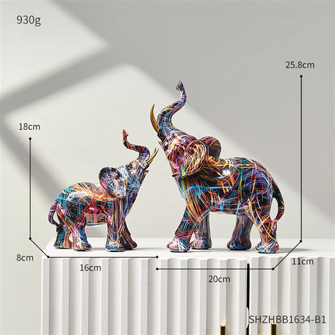 Color Elephant Sculpture Resin Animal Statue Living Room Ornament Modern Art Graffiti Home Decor Figurines for Interior (Color : Height-26CM)