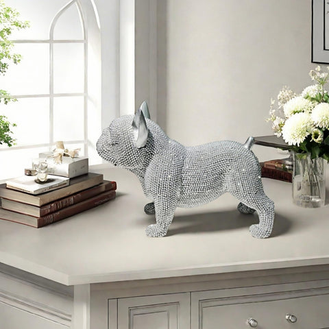 Handcrafted Bulldog Resin Home Decor Statue - Intricate Beaded Design - Unique Decorative Sculpture for Living Room, Office, or Bedroom