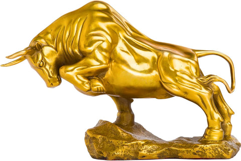 Bronze Bull Sculpture - Pure Copper Charging Bull/Cow/Ox Figure and Statue Handmand Collectable Art Decor - Raging Bull Figurine for Office& Home Decorations and Gift (L:8.3in Red)