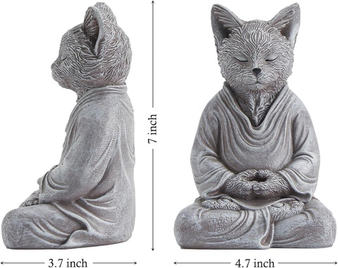 Cat Zen Buddha Statue Decor, Creates a Serene Meditation Environment, Cat Lover Gift Decoration, 7 inch Stone Gray Resin Cat Statue Home Office Meditating Yoga Room Spiritual Decoration