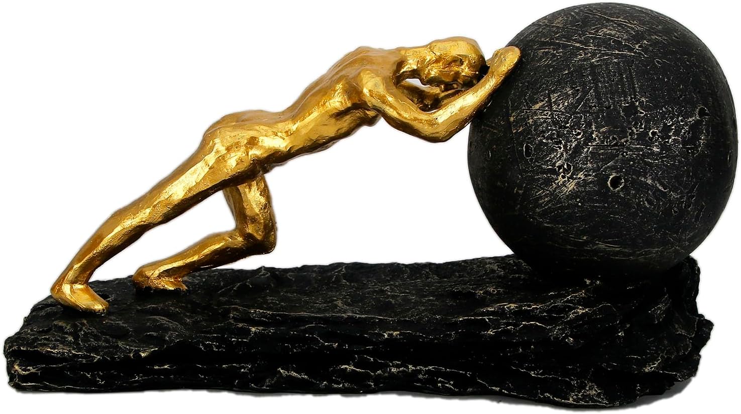 Bronze Accent Heavy Ball Sisyphus Sculpture - Struggler Statue - Modern Resin Decor for Office or Living Room, Sportsman Figurine Ornament, and Sculptures Decoration