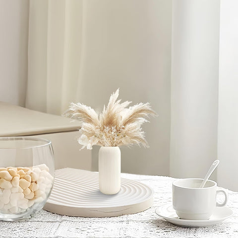 White Ceramic Vase for Flowers, 8 INCH Flower Vase Modern White Vase Home Decor, Small Vase, Ribbed Textured Vase for Pampas Grass Decorative Vase, for Farmhouse Coffee Table Bookshelf Home Living