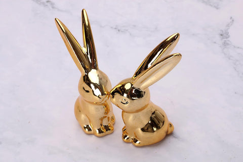 Gold Small Animal Statue Rabbit Statue Decor Modern Style Ceramic Rabbit Figurine Statues for Home Decor Accents Living Room Office Table Bookshelf Desk Bedroom Decorative Objects