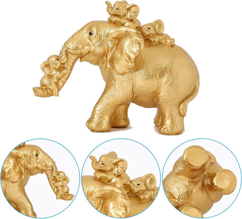 Good Luck Elephant Figurines Home Décor Elephant Carries Two Calves on Its Back Statue Décor for Shelf Good Gifts for Women Decoration for Living Room, Bedroom, Office