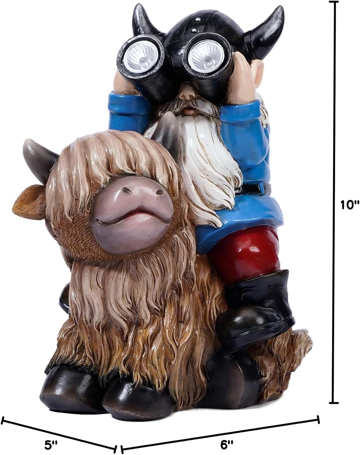 Garden Gnome Statues Resin Gnome Sitting on Highland Cow Solar Lights Outdoor Telescope Gnome Gifts for Yard, Patio Decor Gift(Cow Gnome)