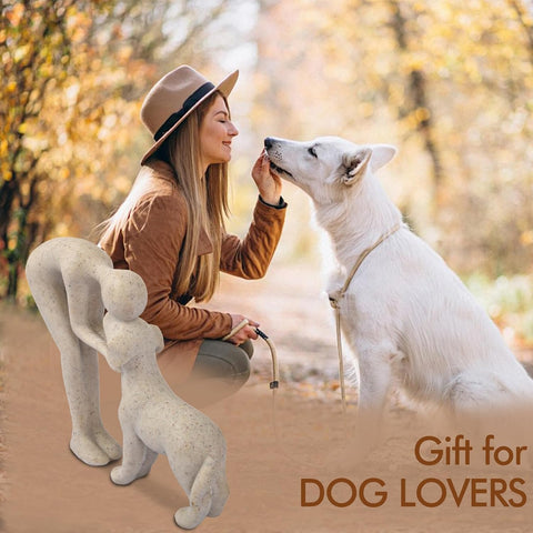 Dog Sculpture Home Decor Cute Man and Dog Statue Decoration for Office、Living Room、Bedroom、Home， Memory Gifts for Pet Lovers (Sandstone)