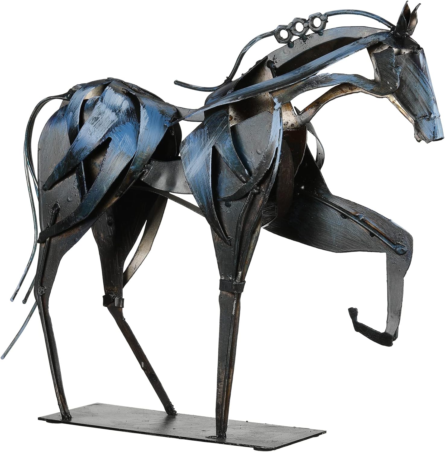 Handmade Horse Statue - Unique Rustic Decor for Office & Home - Hand-Painted Metal Sculpture - Perfect Handicraft Gift for Horse Lovers (Blue)