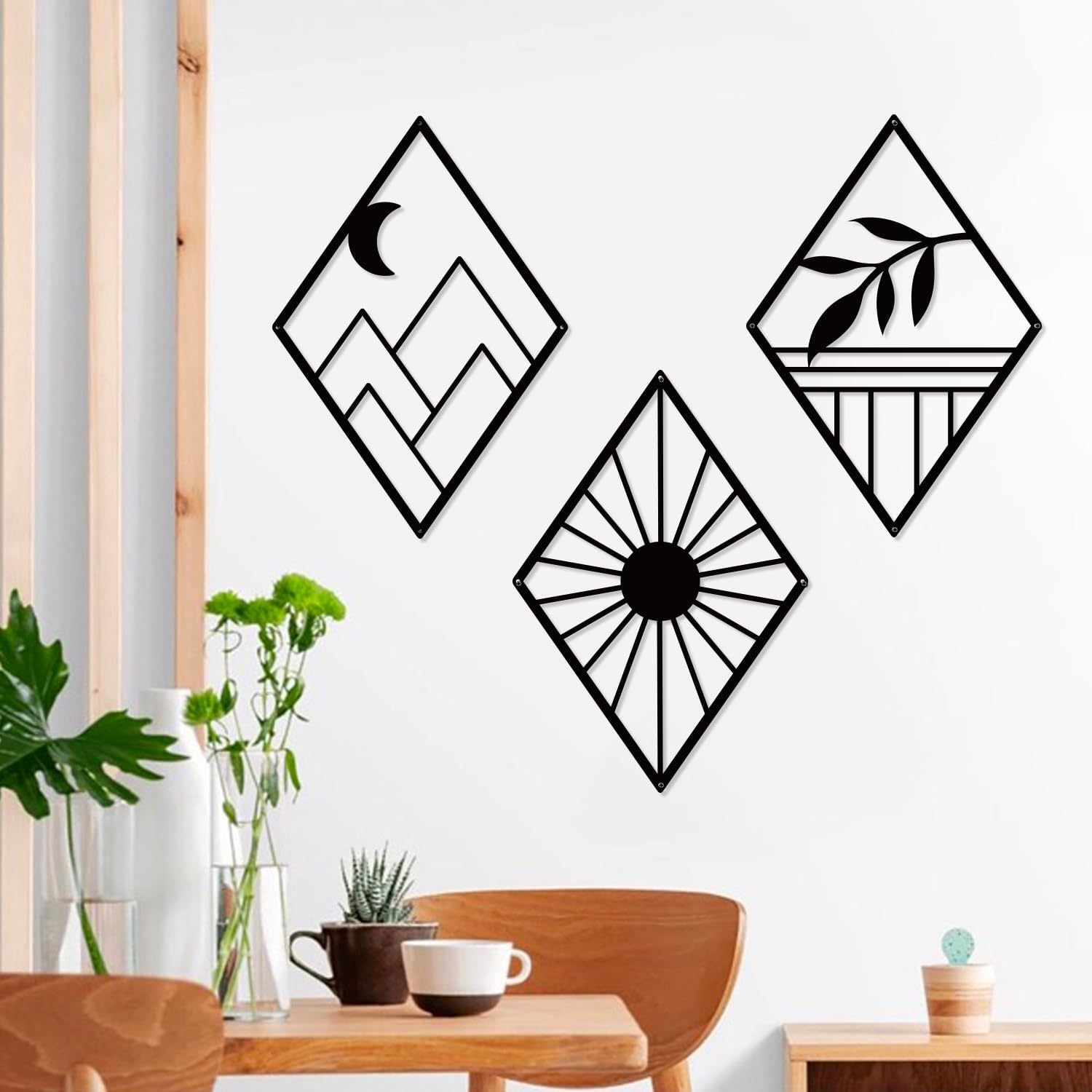 Sokurdeg Boho Metal Minimalist Geometry Wall Art, Black Bohemian Line Metal Art Wall Decor, Modern Abstract Wall Art for Bedroom Bathroom Living Room (3 Pack, 12 x 17 in)