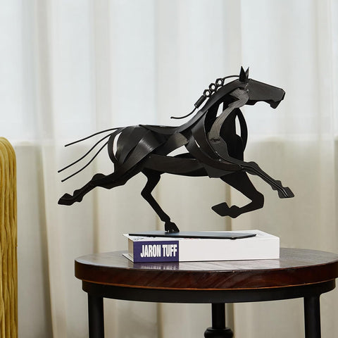 Running Horse Sculpture Western Decor, Handmade Metal Horse Statue Home Decor, Rustic Animal Statue Gifts for Women (Black)