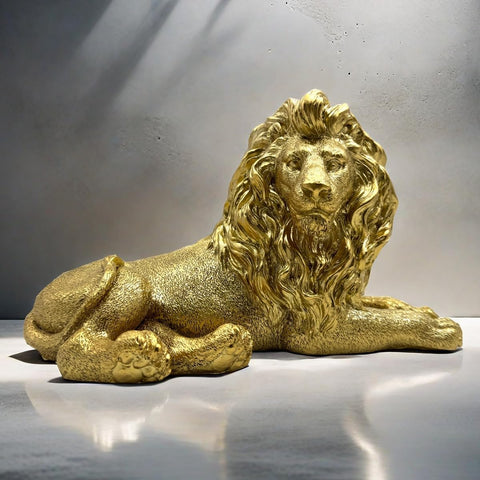 10 Inch Lion Statue Figurine Sculpture Resin Collectible Gifts for Lion Lover Office Home Decor Desk Accessories Decoration Garden Figurines Outdoor Decor Gold