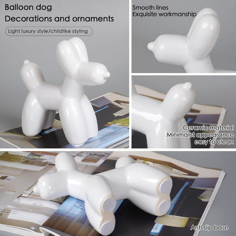 Large Cute Ceramics Balloon Dog Statue Crafts Living Room Desktop Decorations,Handmade Modern Small Ceramic Animal Statue Ornament Home Decor Accents