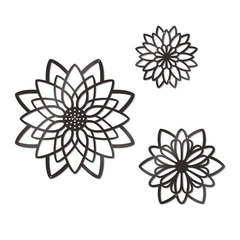 Zzbakress 3 Pieces Metal Flowers Wall Decor, Black Wall Decor, Flower Art Wall Decor Farmhouse Wall Decor Multiple Flowers Hanging Decor for Bathroom Living Room Garden Office (Black Elegant)