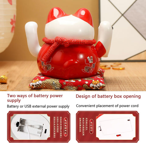 Lucky Statue Cat - Chinese Good Luck Cat with Waving Arm,Ceramic Fortune Cat Statue,Japanese Money Cat for Home, Office, and Store Decorations