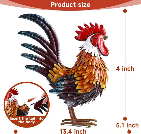 Rooster Garden Statue Metal Chicken Yard Art Decor Outdoor Sculpture Figurines