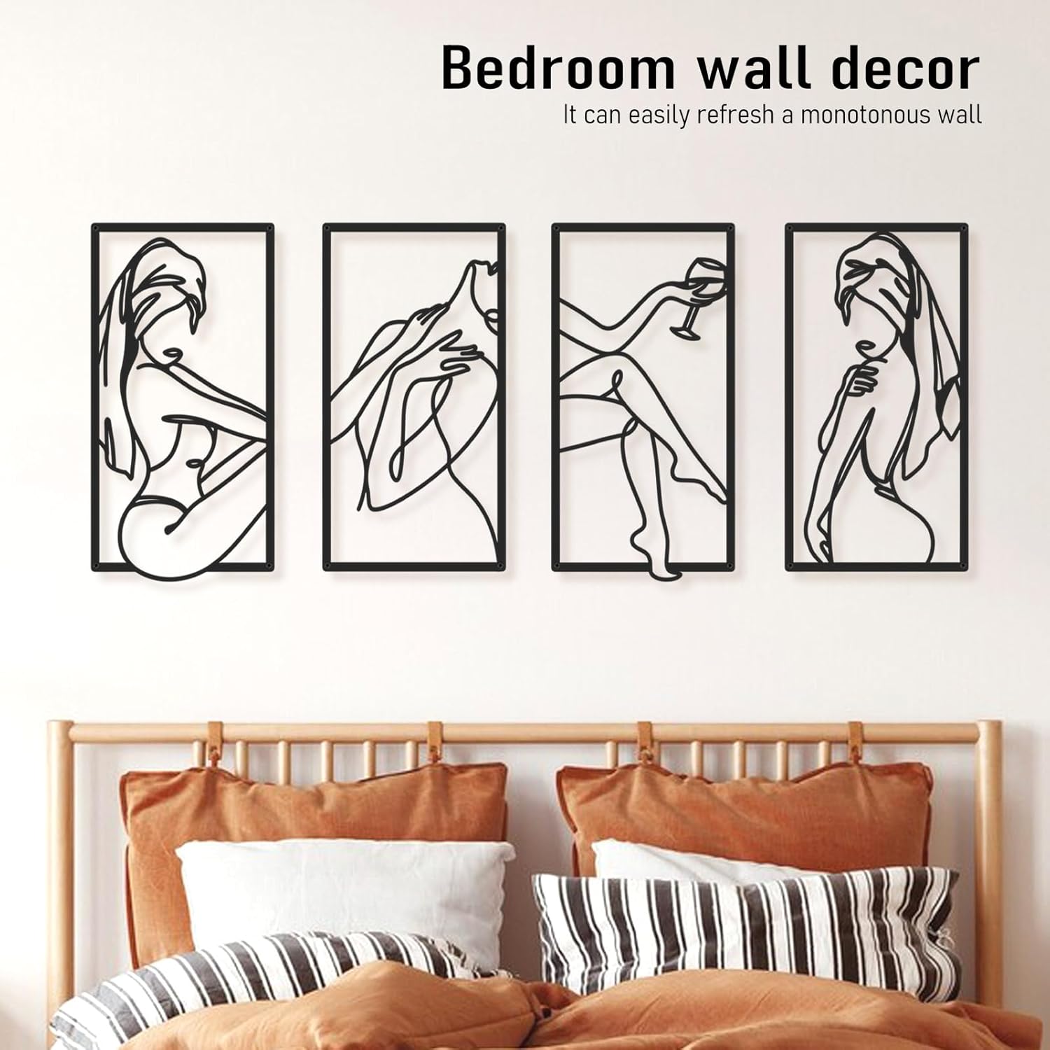 Bakovity Black Metal Bathroom Wall Art, Minimalist Woman Line Wall Decor, Metal Wall Decor for Bathroom Bedroom Living Room (4 Pcs,17 x 9 in)