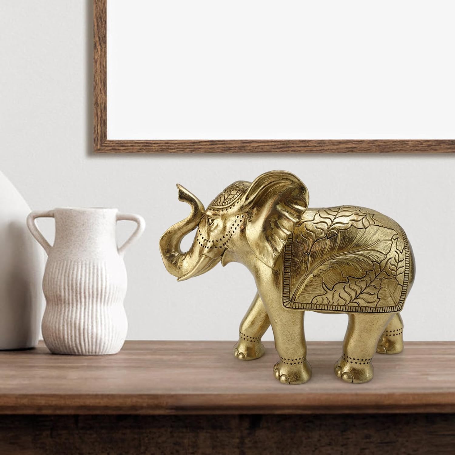 Elephant Statue for Home Decor Gold 9.2IN,Elephant Statues for Table Deskr-Elephant Decor for Living Room-Indoor Elephant Gift for Relaxation Meditation or Shrine