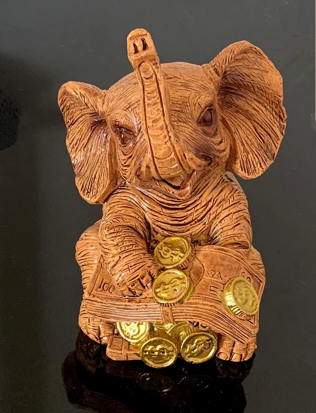 Feng Shui Trunk Up Lucky Elephant Statue Figurine Home Office Decor for Wealth (Money)